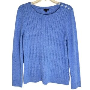 Talbots Women's Large Soft Cable knit Sweater TWEED Crewneck Light Blue